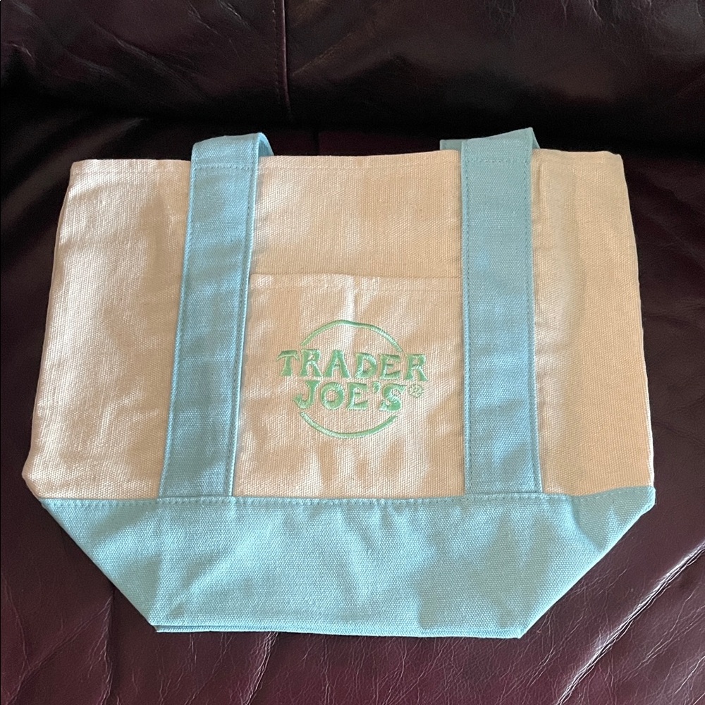 Trader Joe's Cream and Blue Tote Bag